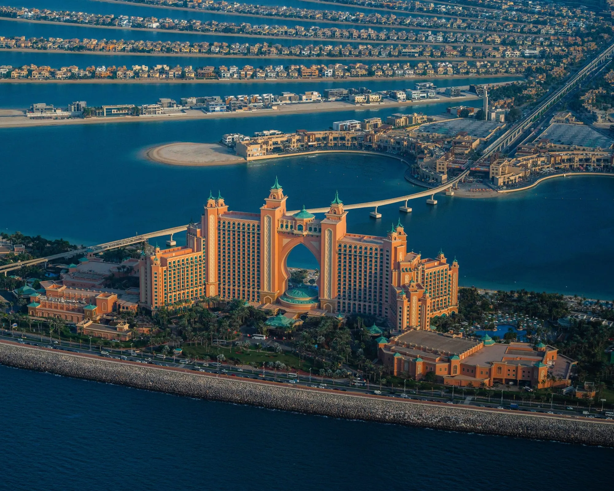 Aerial view of the Palm Jumeirah and its crescent